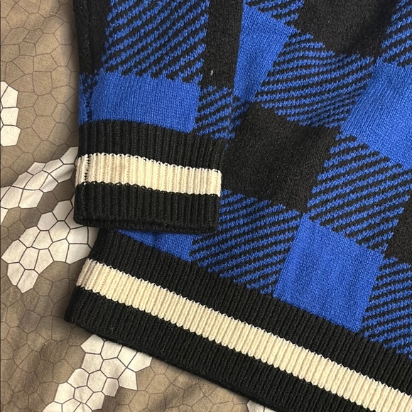 NWT rag and bone varsity V neck Blue and Black Checkered plaid women’s Sweater - Picture 5 of 7